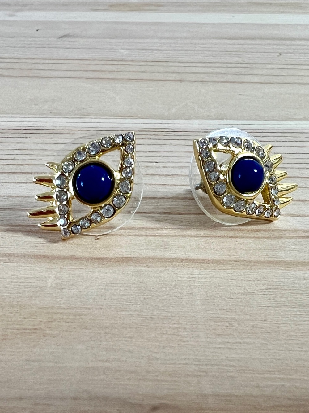 Gold and Blue Eye Stud Earrings - Women Jewelry